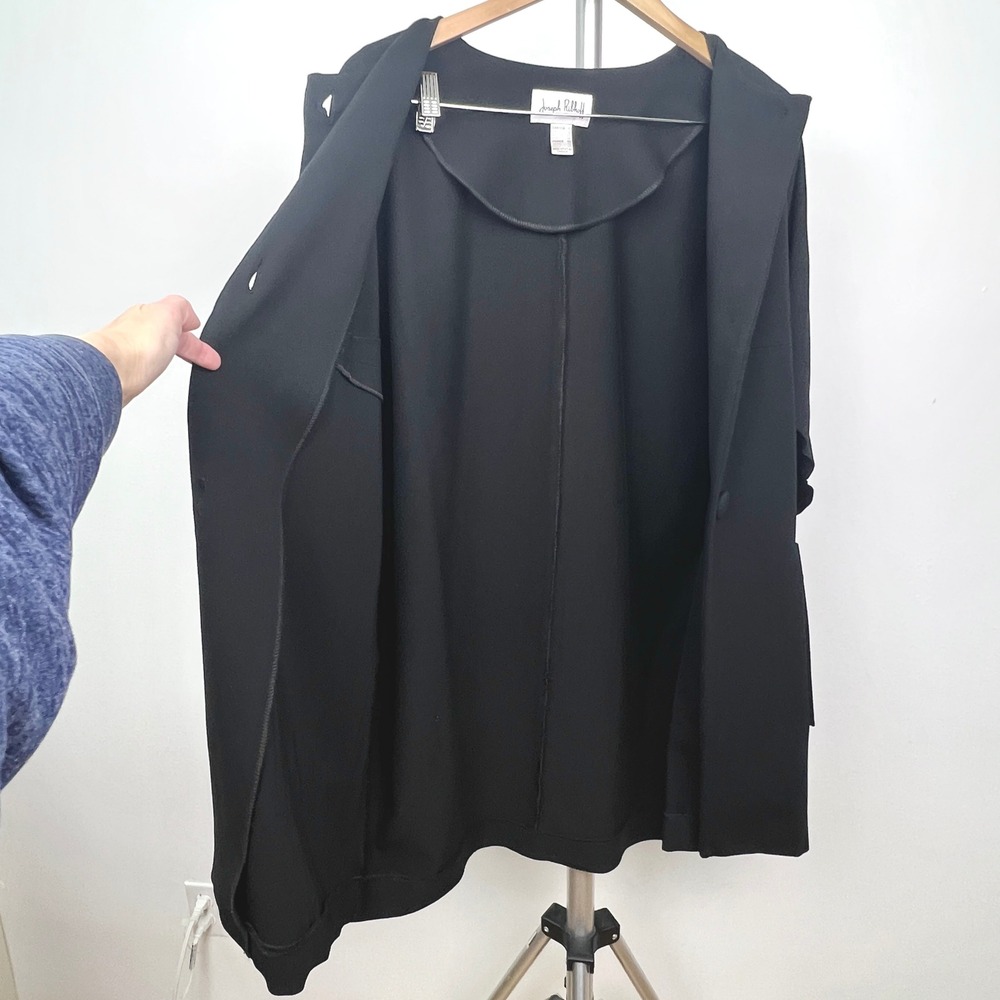 Sz 10- Joseph Ribkoff Black‎ Batwing Short Slv Collarless Cardigan Blazer Jacket - Picture 5 of 11